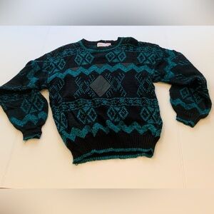 Vintage 80s / 90s Unisex or Men’s Large Teal and Black Crewneck Pullover Sweater